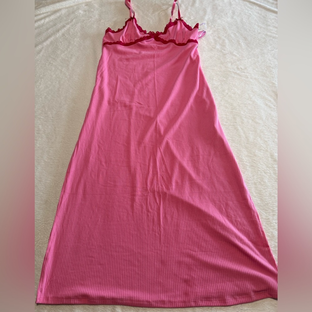 SPOILED ANGEL nighty Slip Dress Pink Red Lace Side Slits S